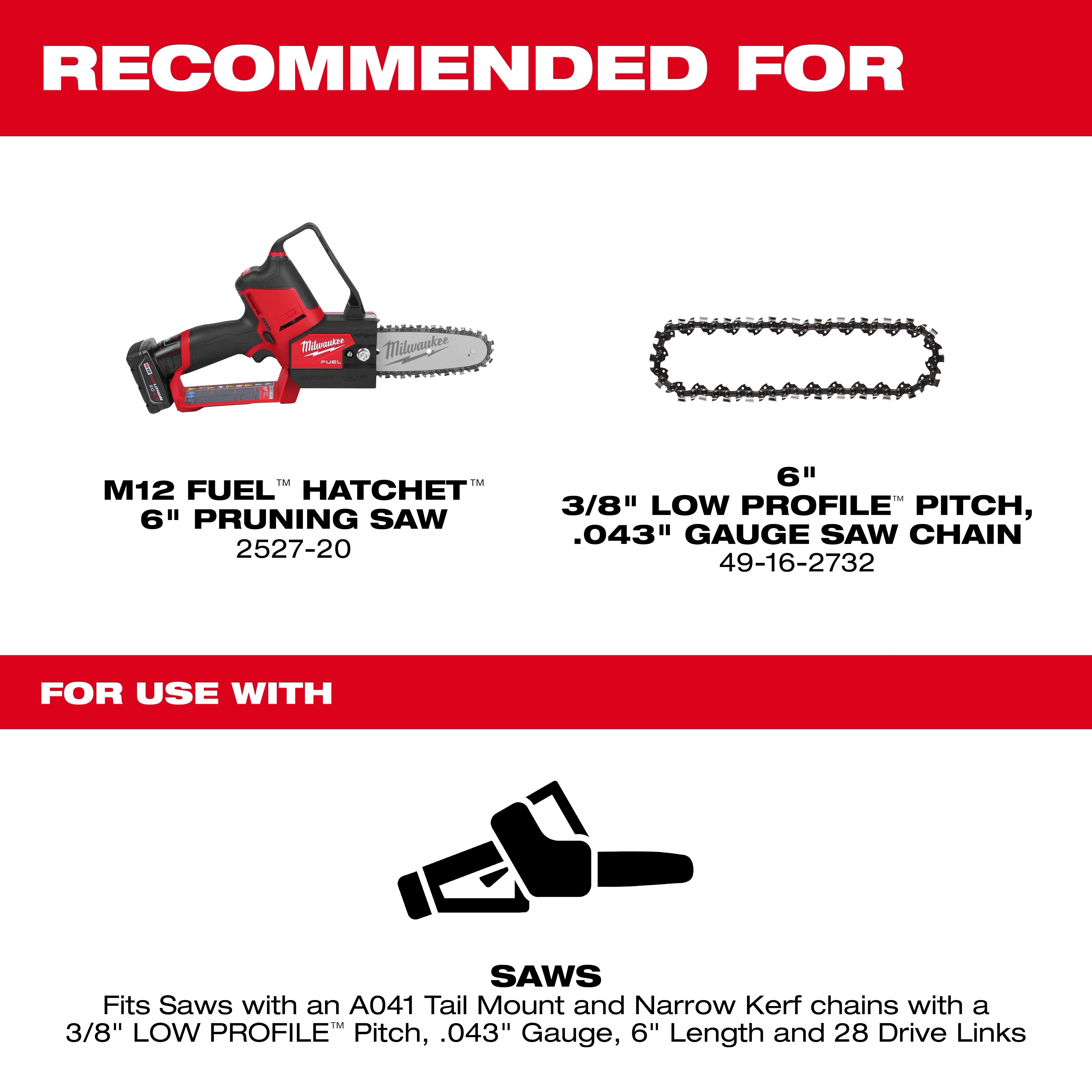 Milwaukee Barre guide à pas LOW PROFILE™ 6" 3/8", calibre .043" 49-16-2733