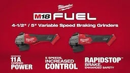 Milwaukee Meuleuse à freinage à vitesse variable M18 FUEL™ 4-1/2" / 5", commutateur à palette sans verrouillage 2888-20