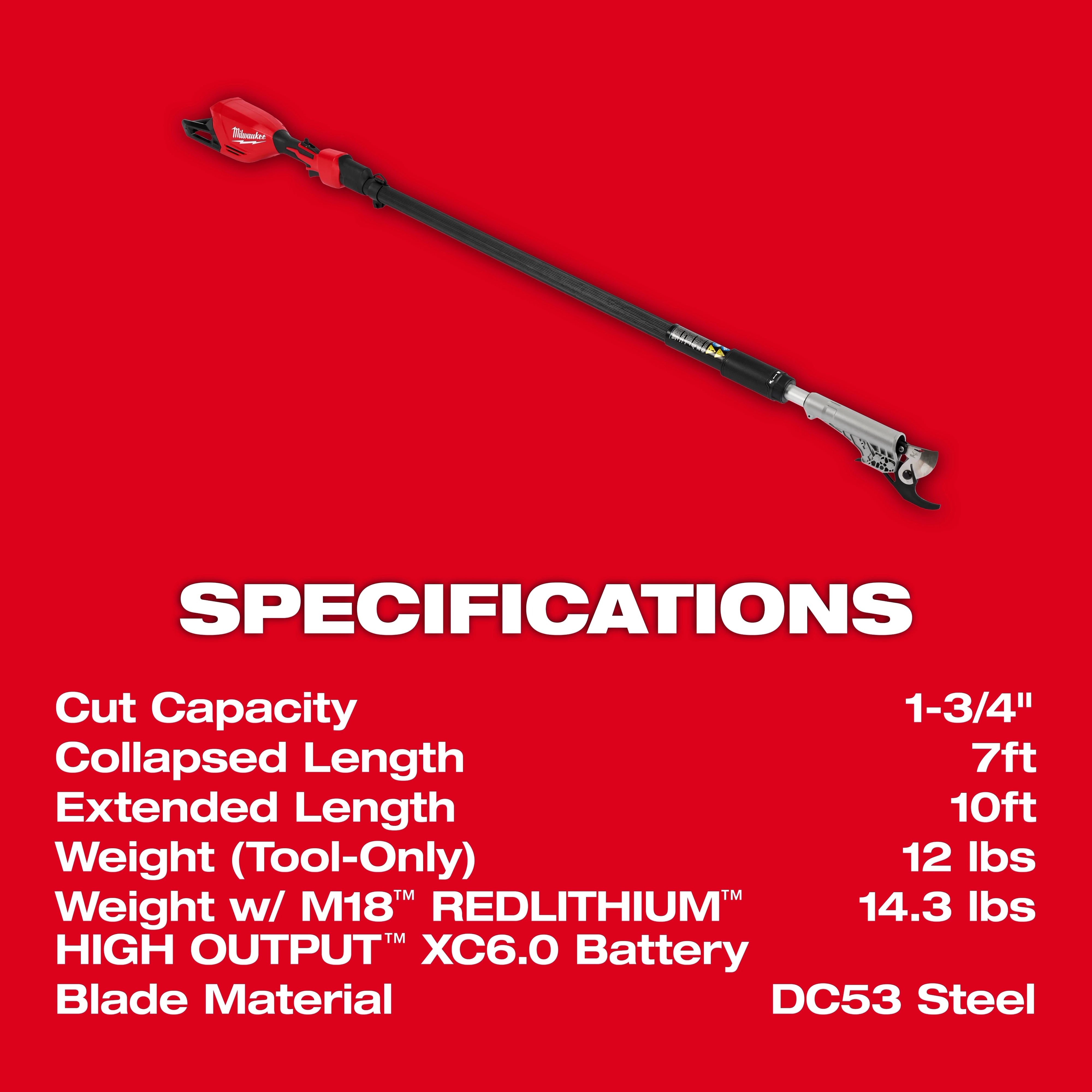 Milwaukee Cisailles de taille à perche télescopique sans balais M18™ 3008-20