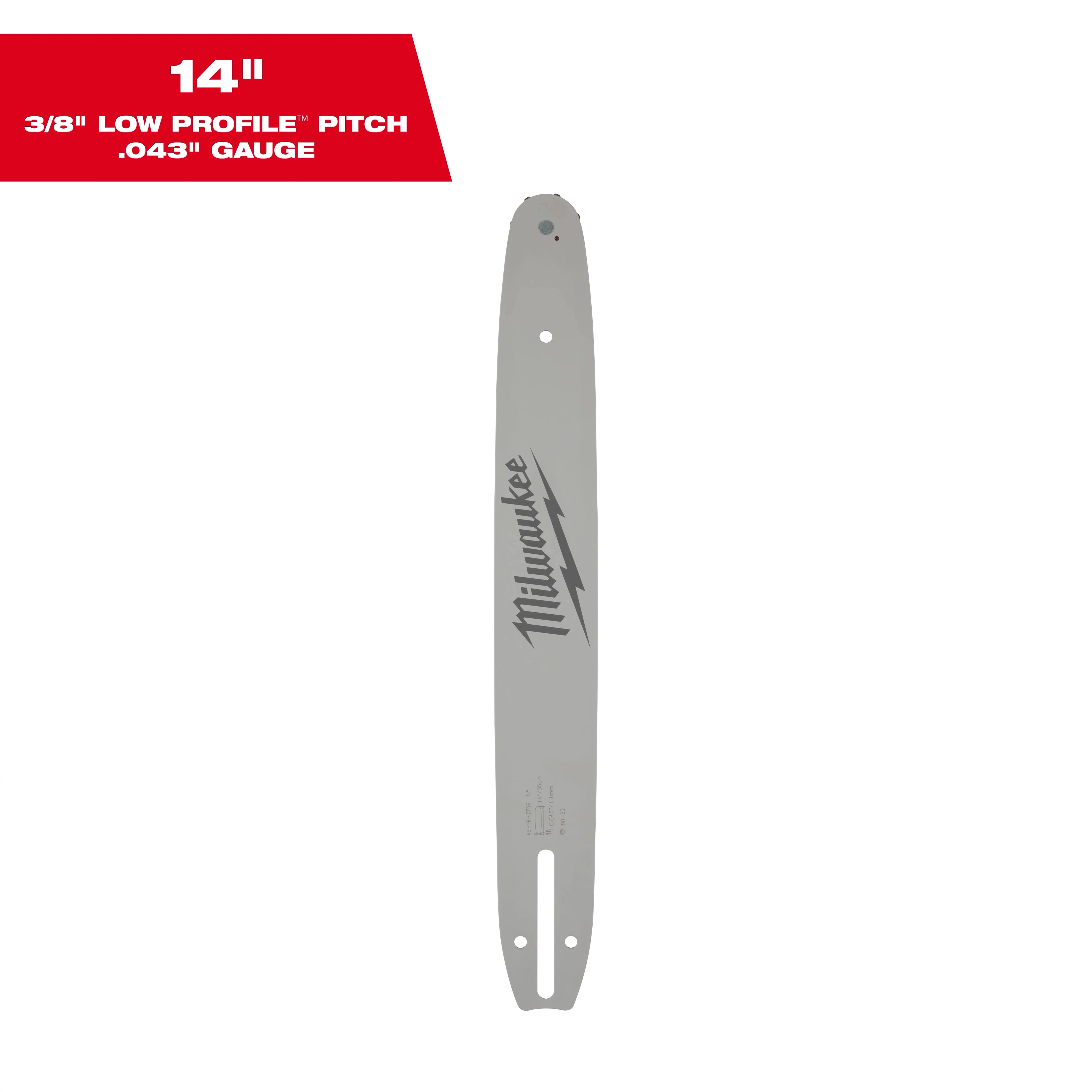 Milwaukee Barre guide 14\" 3/8\" LOW PROFILE™ à pas, calibre .043\" 49-16-2756