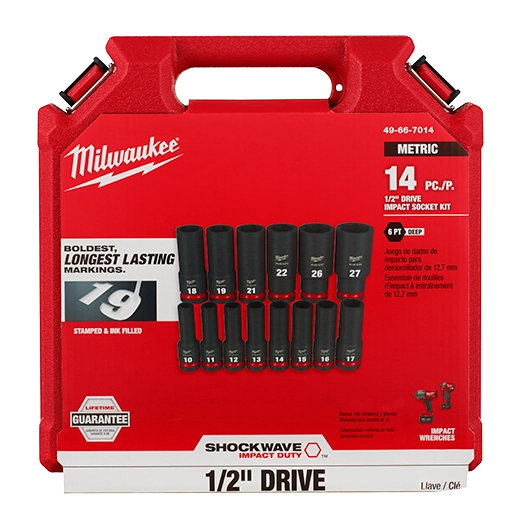 Milwaukee Set de douilles métriques profondes 6 points 1/2\" Drive SHOCKWAVE Impact Duty™ 14 pièces 49-66-7014