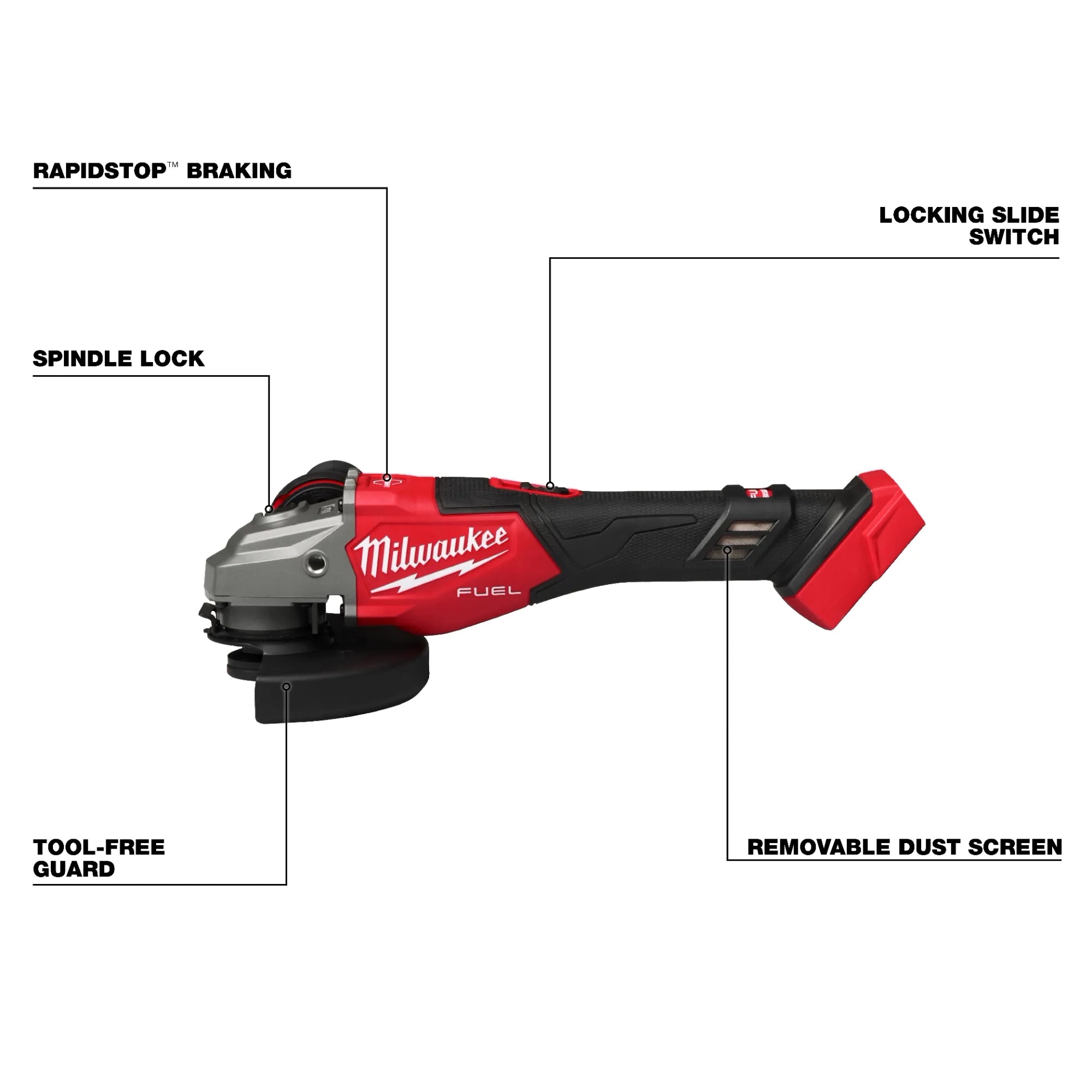 Milwaukee M18 FUEL™ 4-1/2"-6" Meuleuse à freinage, Interrupteur à glissière 3671-20
