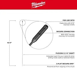 Milwaukee MILWAUKEE® Extension flexible de foret à câble 3/16” x 52,5" 48-13-8118