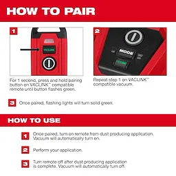 Milwaukee Télécommande sans fil de contrôle de poussière VACLINK™ 0952-20