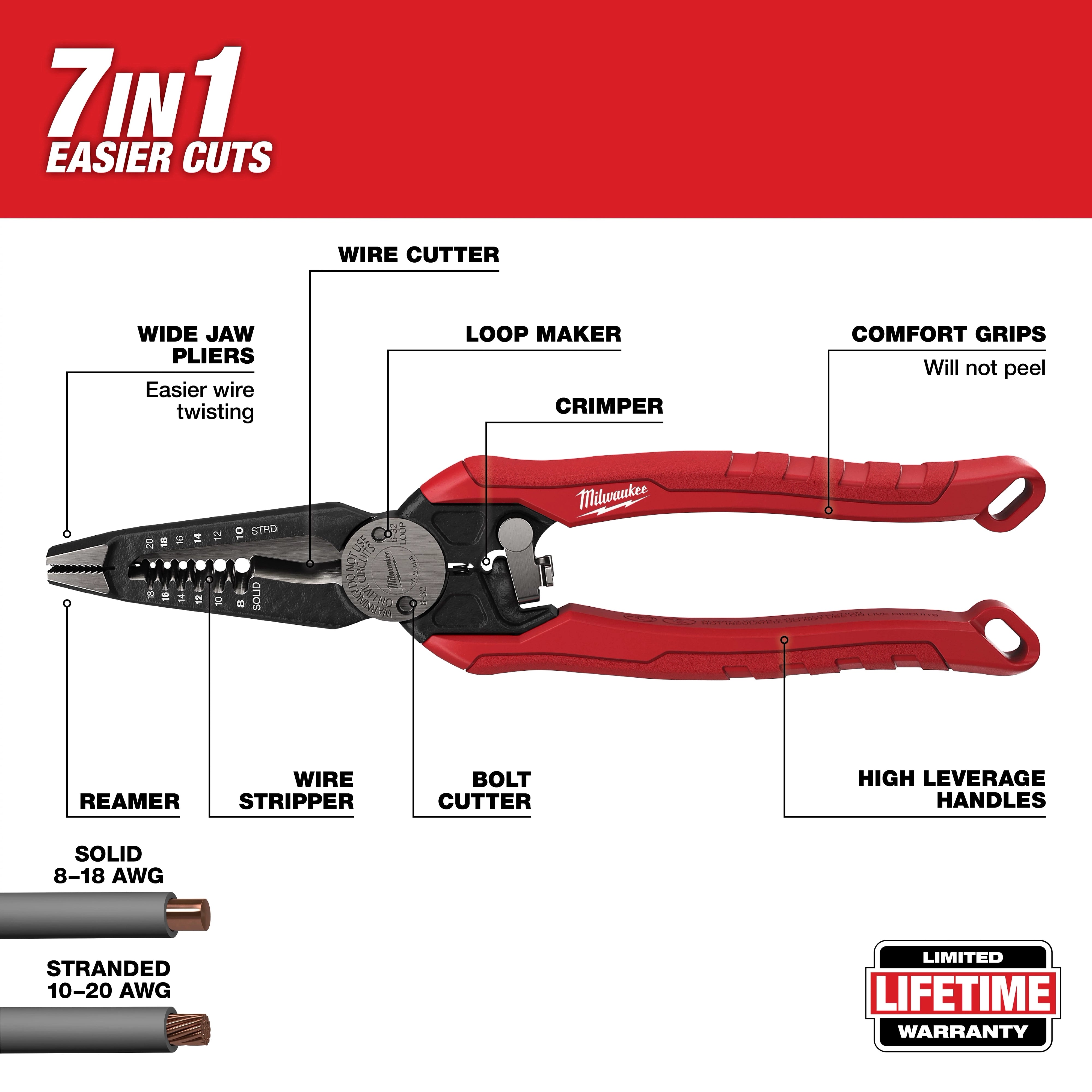 Milwaukee Pince combinée à levier élevé 7 en 1 48-22-3078