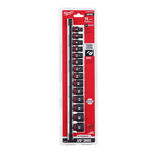 Milwaukee Ensemble de douilles métriques standard 6 points 3/8" Drive SHOCKWAVE Impact Duty™ 14 pièces 49-66-7007