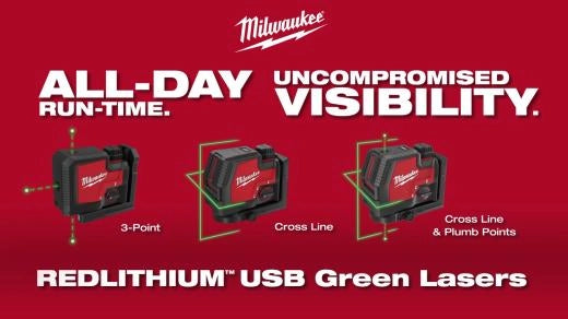 Milwaukee 3521-21 USB Rechargeable Green Cross Line Laser 3521-21
