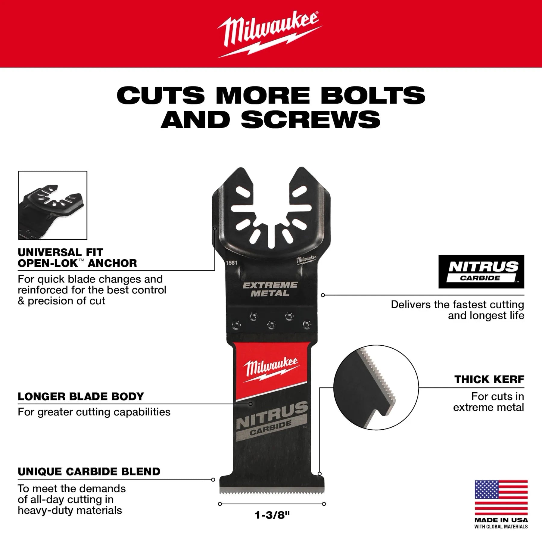 Milwaukee Lames à scie oscillante universelles NITRUS™ Carbide Extreme Metal à montage universel OPEN-LOK™ 49-25-1565