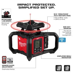 Milwaukee Kit de niveau laser rotatif à double pente extérieur rouge M18™ avec récepteur et télécommande 3704-21