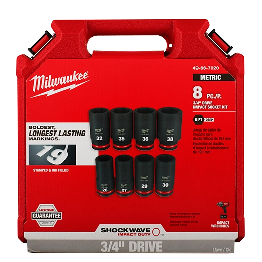 Milwaukee Set de douilles métriques profondes 6 points 3/4" Drive 8 pièces SHOCKWAVE Impact Duty™ 49-66-7020