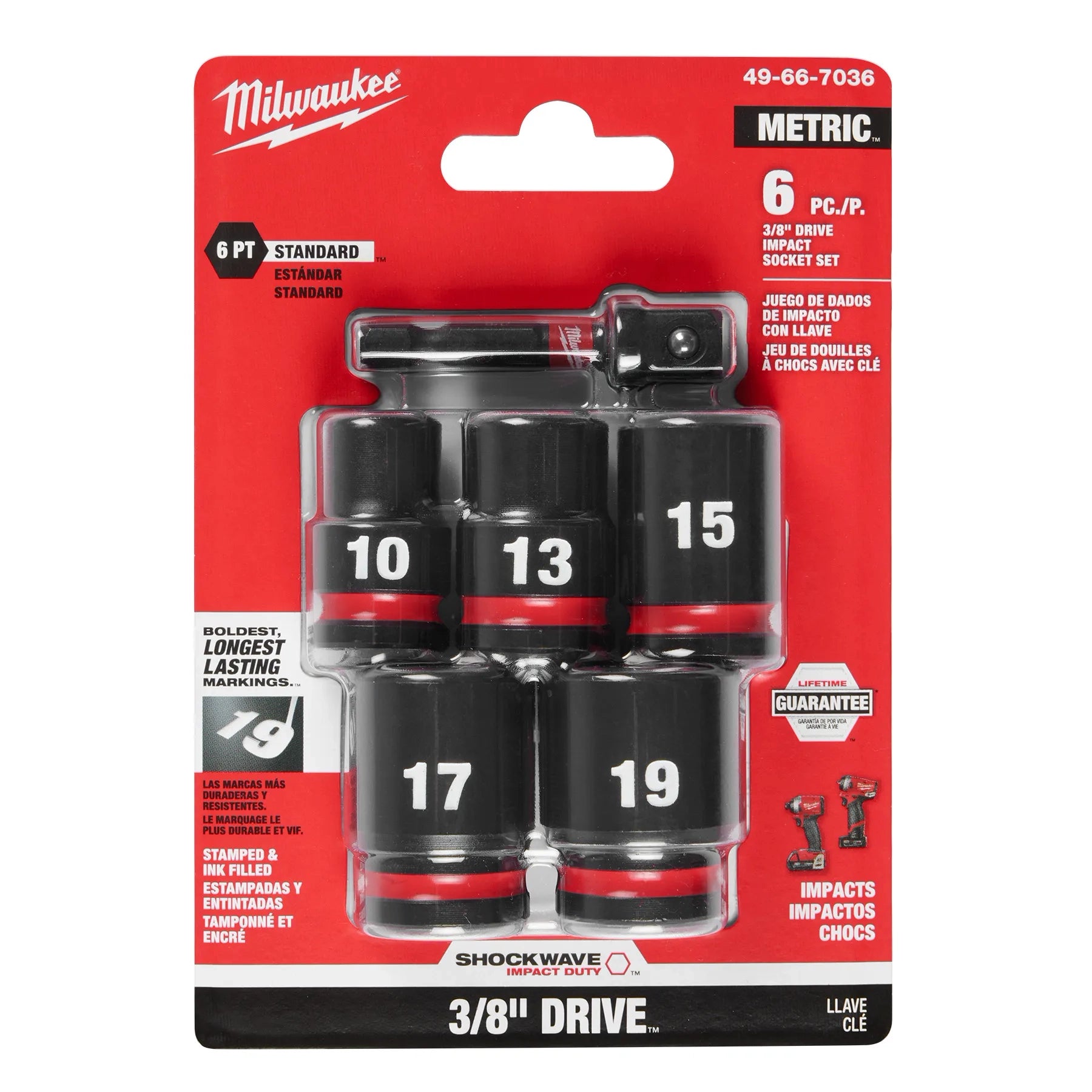 Milwaukee Ensemble standard d'écrous métriques 6 pièces SHOCKWAVE Impact Duty™ 3/8" Drive 49-66-7036