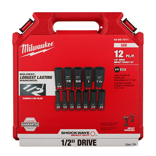 Milwaukee Set de douilles 12PCSHOCKWAVE Impact Duty™ 1/2" Drive SAE Deep 6 points 49-66-7011