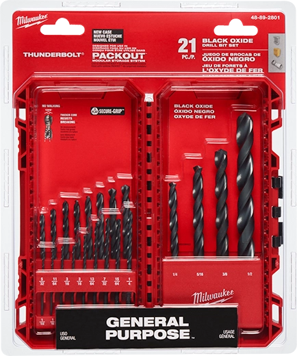 Milwaukee THUNDERBOLT® Jeu de Forets à Oxyde Noir - 21 pièces 48-89-2801