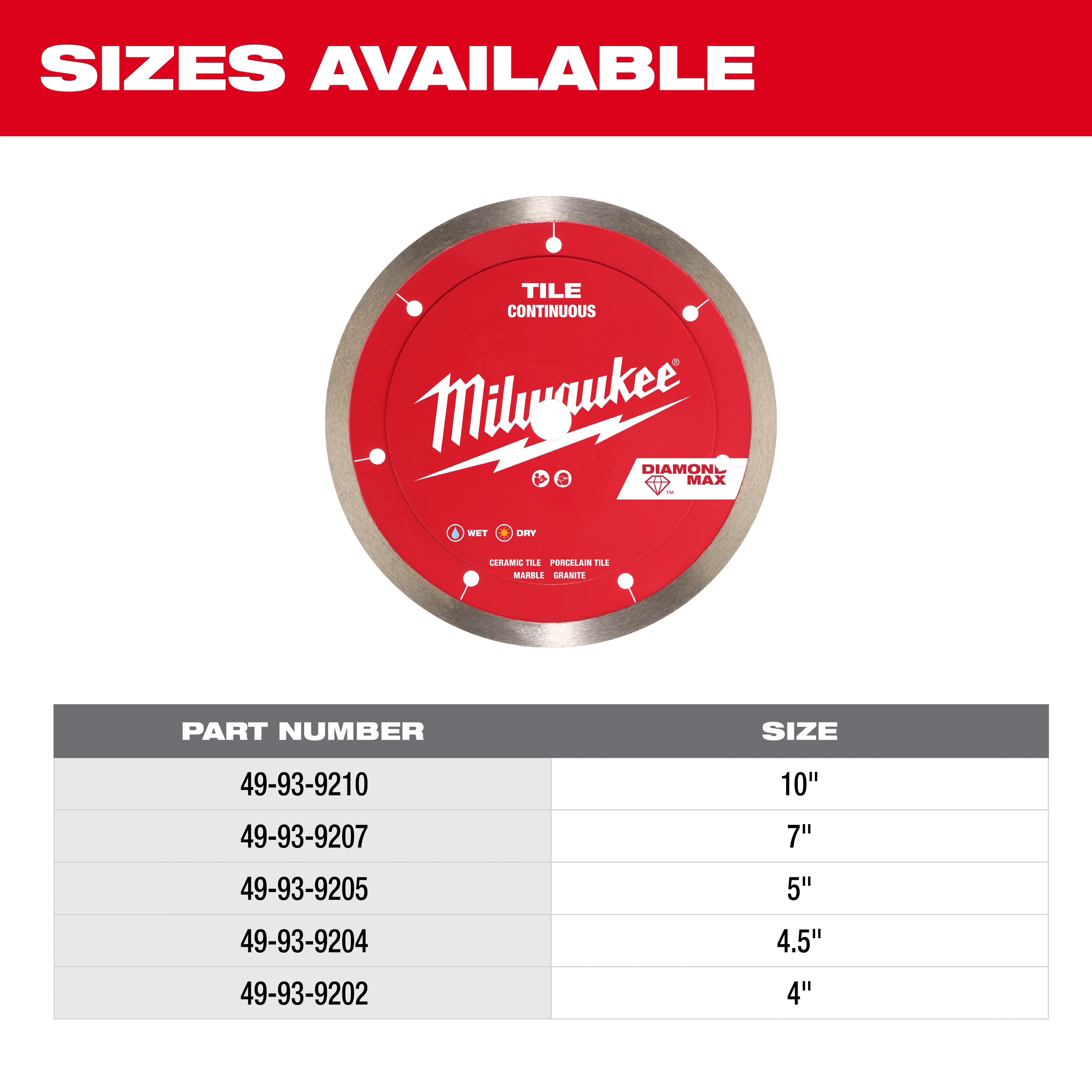 Milwaukee DIAMOND MAX™ Continuous Tile Diamond Blade 49-93-9207