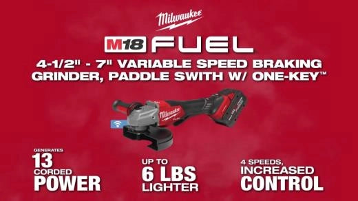 Milwaukee M18 FUEL™ Meuleuse à freinage à vitesse variable 4-1/2"-7", commutateur à palette avec ONE-KEY™ 3674-20