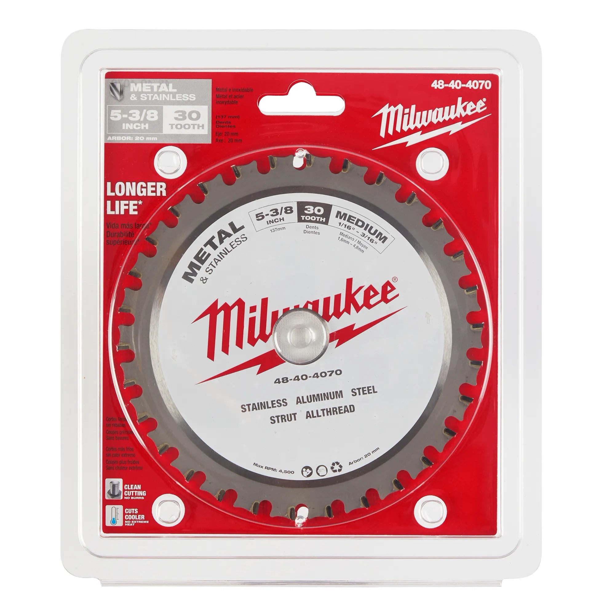Milwaukee Lame circulaire de coupe métal et acier inoxydable 48-40-4070
