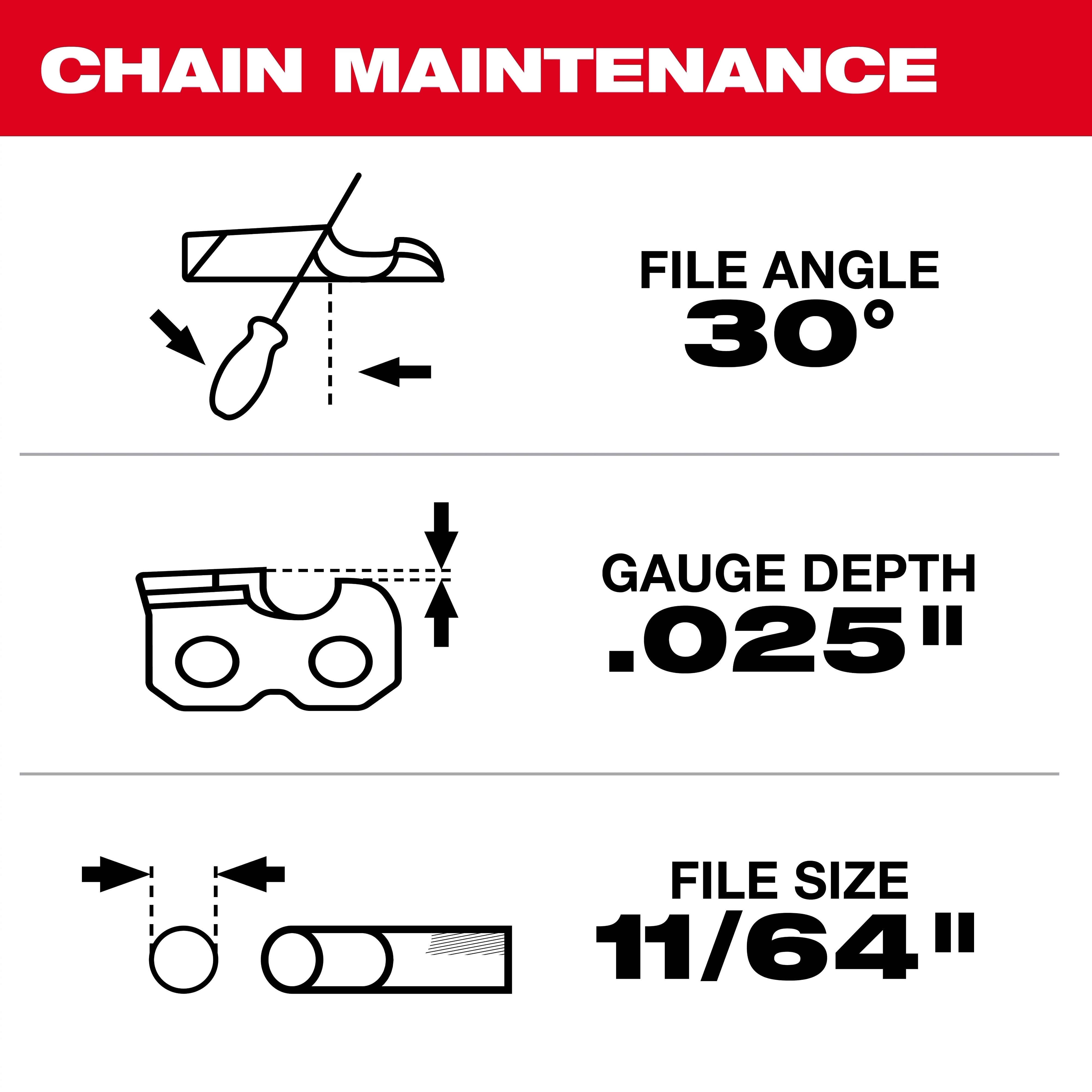 Milwaukee Chaîne de scie 16" 3/8" LOW PROFILE™ pas, calibre .043" 49-16-2715