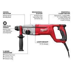 Milwaukee Marteau perforateur rotatif 1" SDS Plus à poignée en D 5262-21