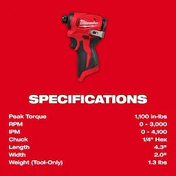 Milwaukee M12™ Visseuse à chocs hexagonale 1/4" subcompacte sans balais 3450-20