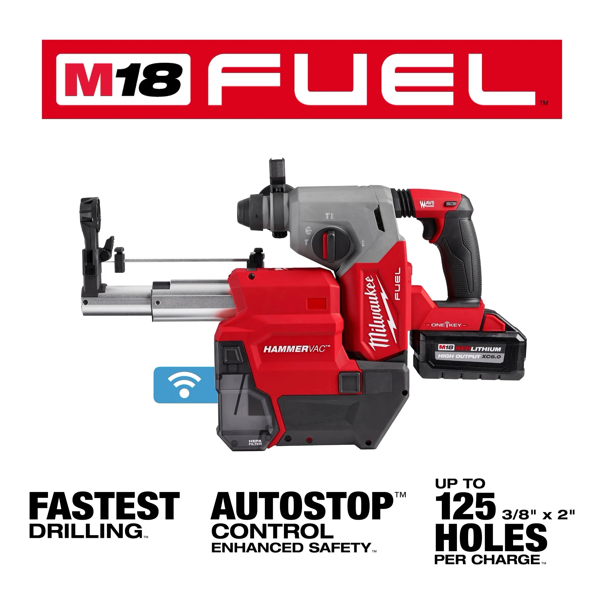 Milwaukee Marteau perforateur rotatif M18 FUEL™ 1" SDS Plus avec kit extracteur de poussière ONE-KEY™ 2914-22DE