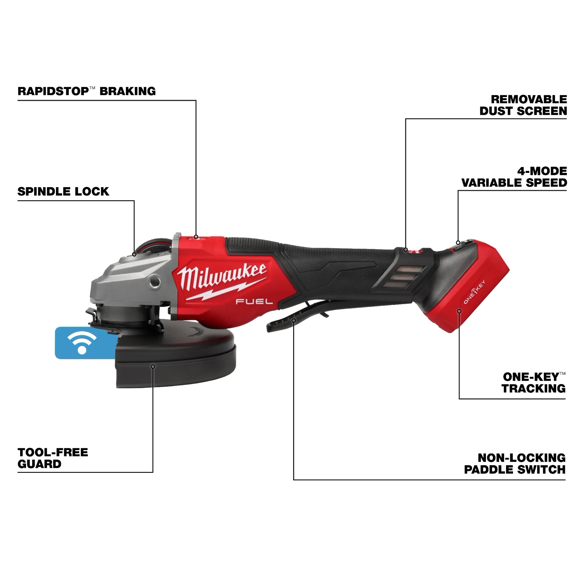 Milwaukee M18 FUEL™ Meuleuse à freinage à vitesse variable 4-1/2"-7", commutateur à palette avec ONE-KEY™ 3674-20