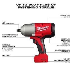 Milwaukee M18™ Brushless 1/2" clé à chocs haute couple avec anneau de friction 2666-20