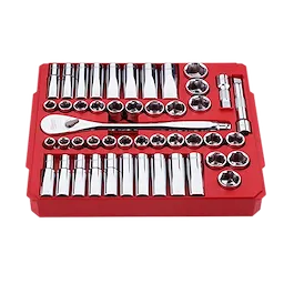 Milwaukee Ensemble de 47 pièces à cliquet et douilles 1/2” métriques et SAE avec côtés FOUR FLAT™ 48-22-9010