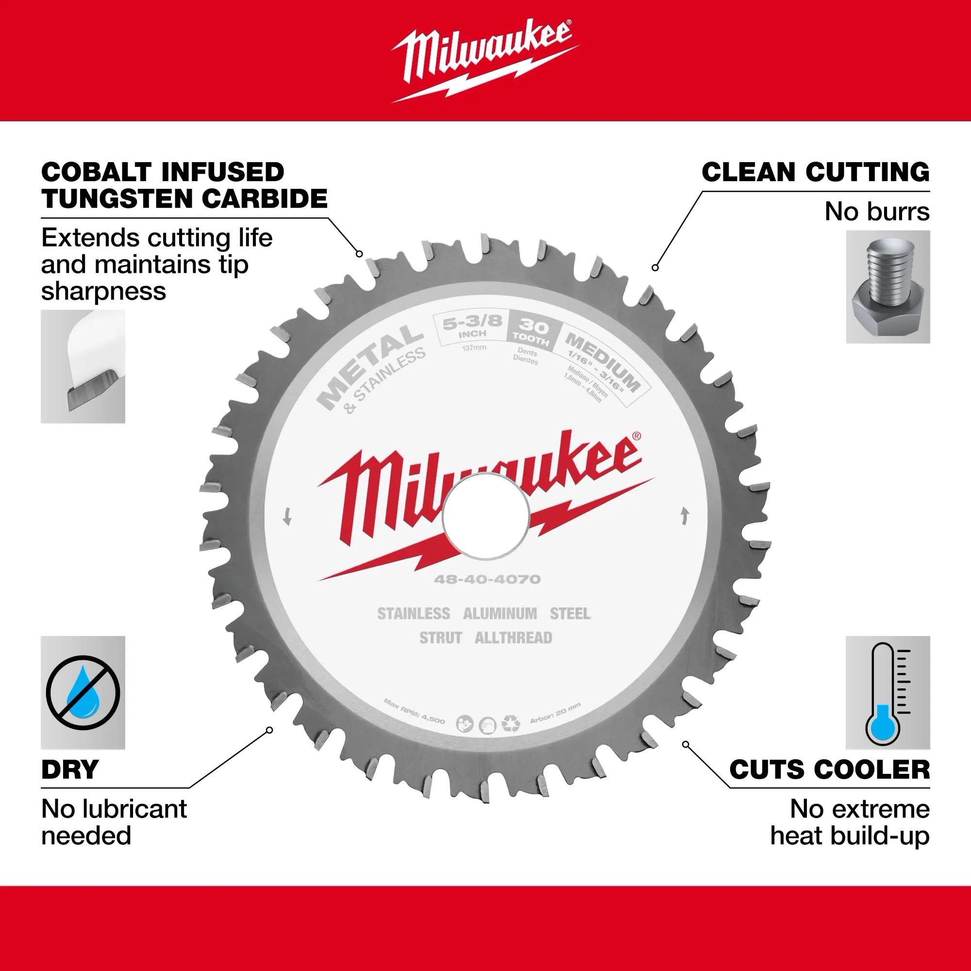 Milwaukee Lame circulaire de coupe pour métaux et acier inoxydable 48-40-4515