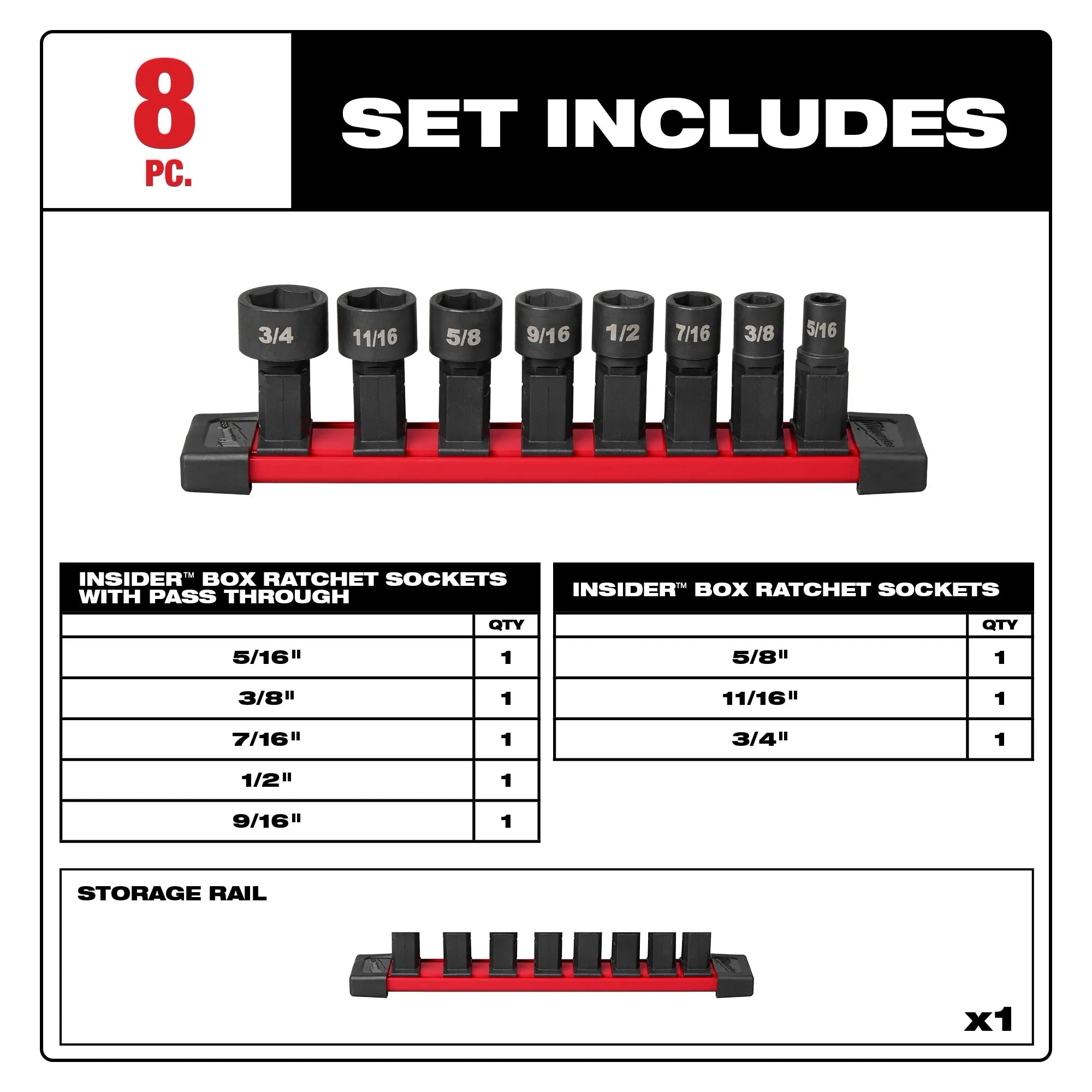 Milwaukee Ensemble de douilles SAE 8 pièces INSIDER™ Box Ratchet 49-16-1640
