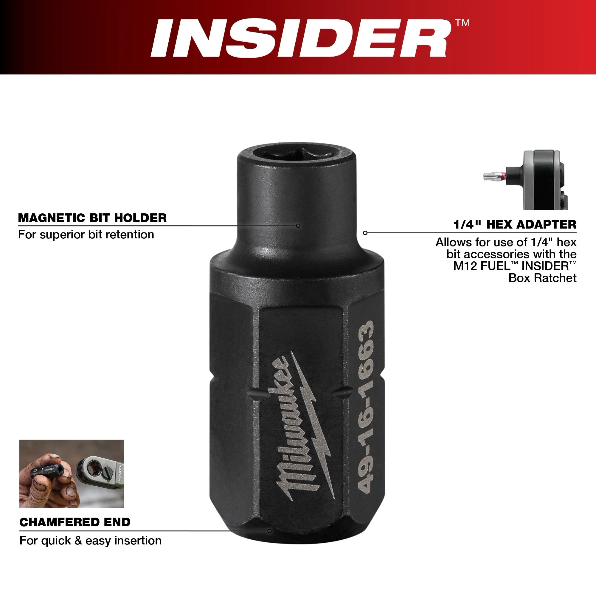 Milwaukee INSIDER™ Box Ratchet 1/4" Hex Adapter 49-16-1663