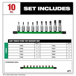Milwaukee Ensemble de douilles à embouts TORX® 10 pièces 3/8" 48-22-9531