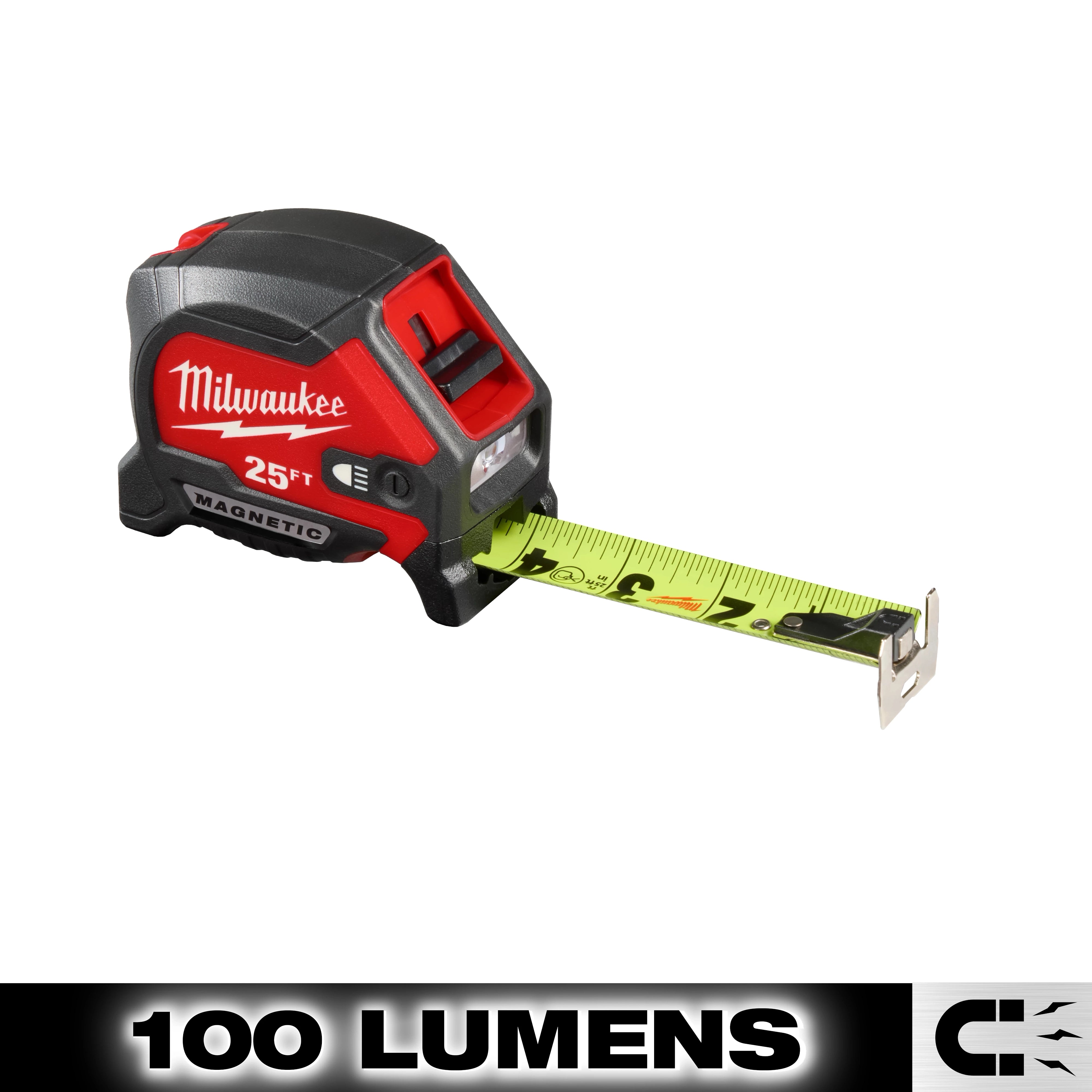 Milwaukee Mètre ruban magnétique 25 pi avec lumière rechargeable 100 lm 48-22-0428
