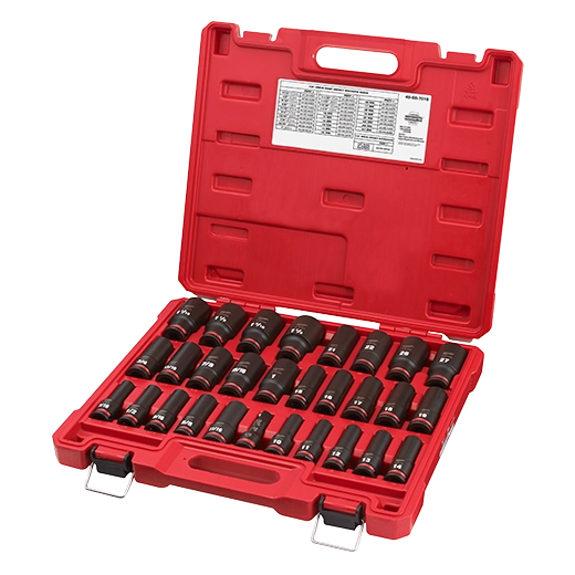Milwaukee 29PC SHOCKWAVE Impact Duty™ 1/2" Drive SAE & Metric Deep 6 Point Socket Set 49-66-7016