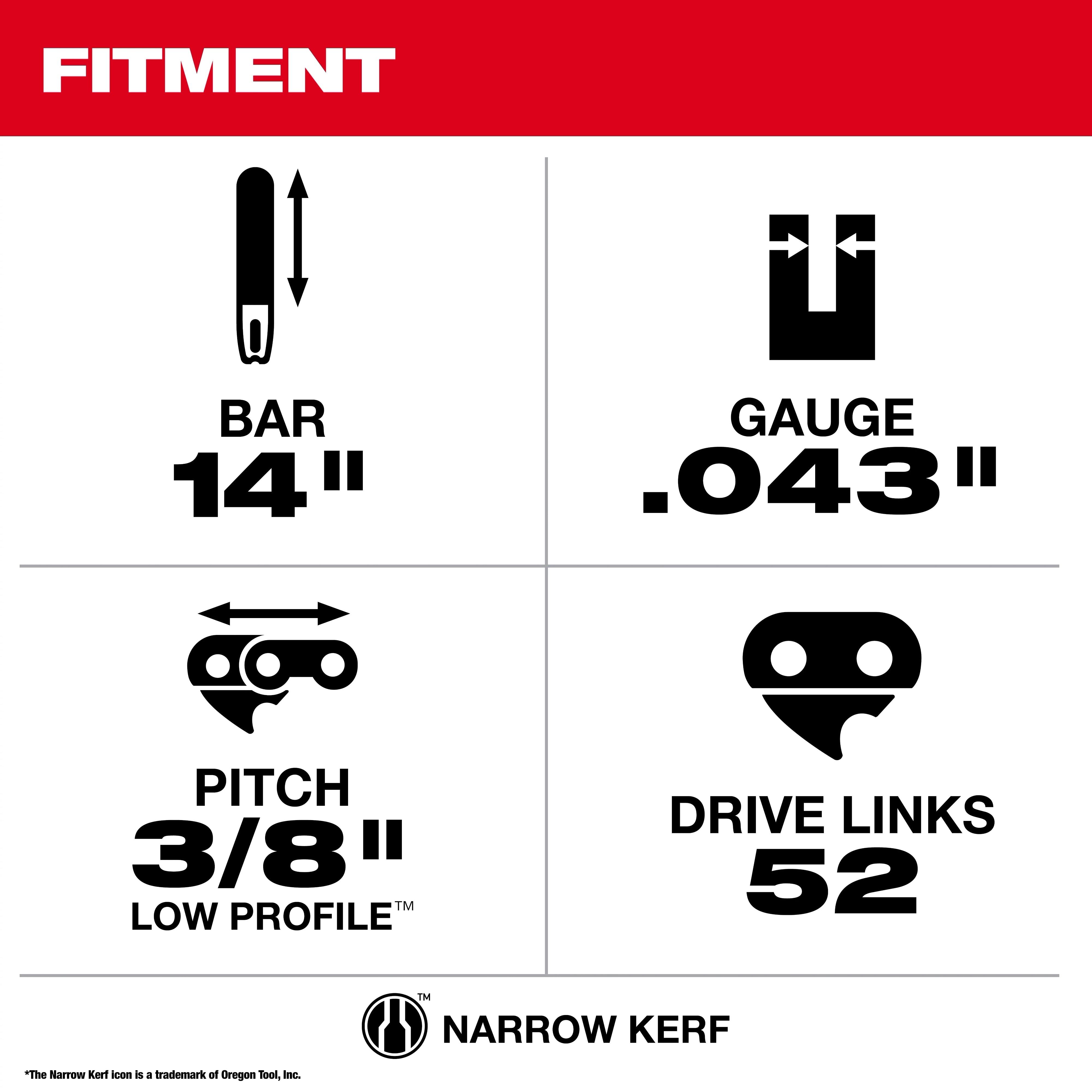 Milwaukee Barre guide 14\" 3/8\" LOW PROFILE™ à pas, calibre .043\" 49-16-2756