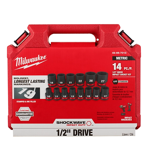 Milwaukee Kit de 14 douilles métriques standard 6 points 1/2" Drive Impact Duty™ SHOCKWAVE 49-66-7013