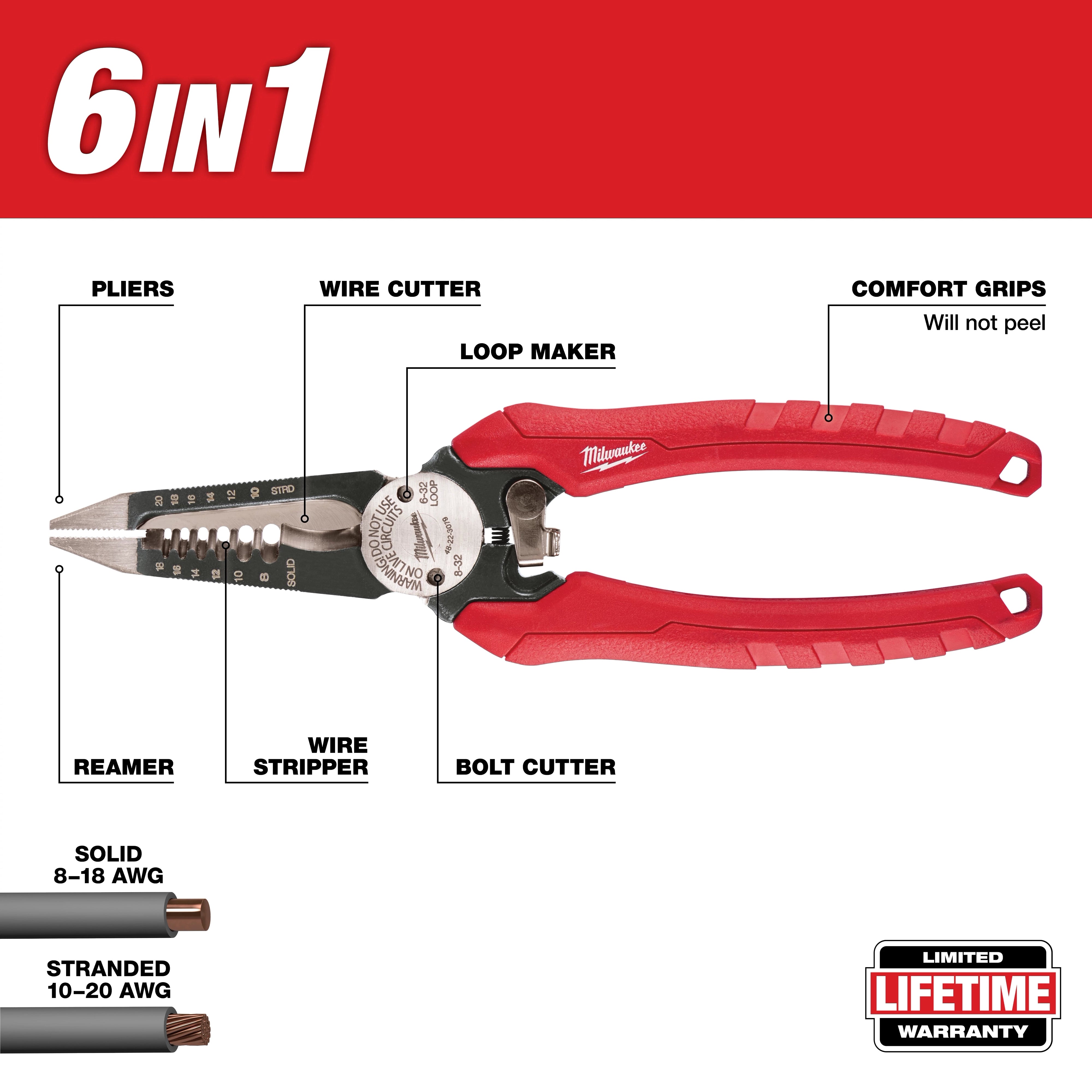 Milwaukee Comfort Grip 6in1 Pliers 48-22-3079