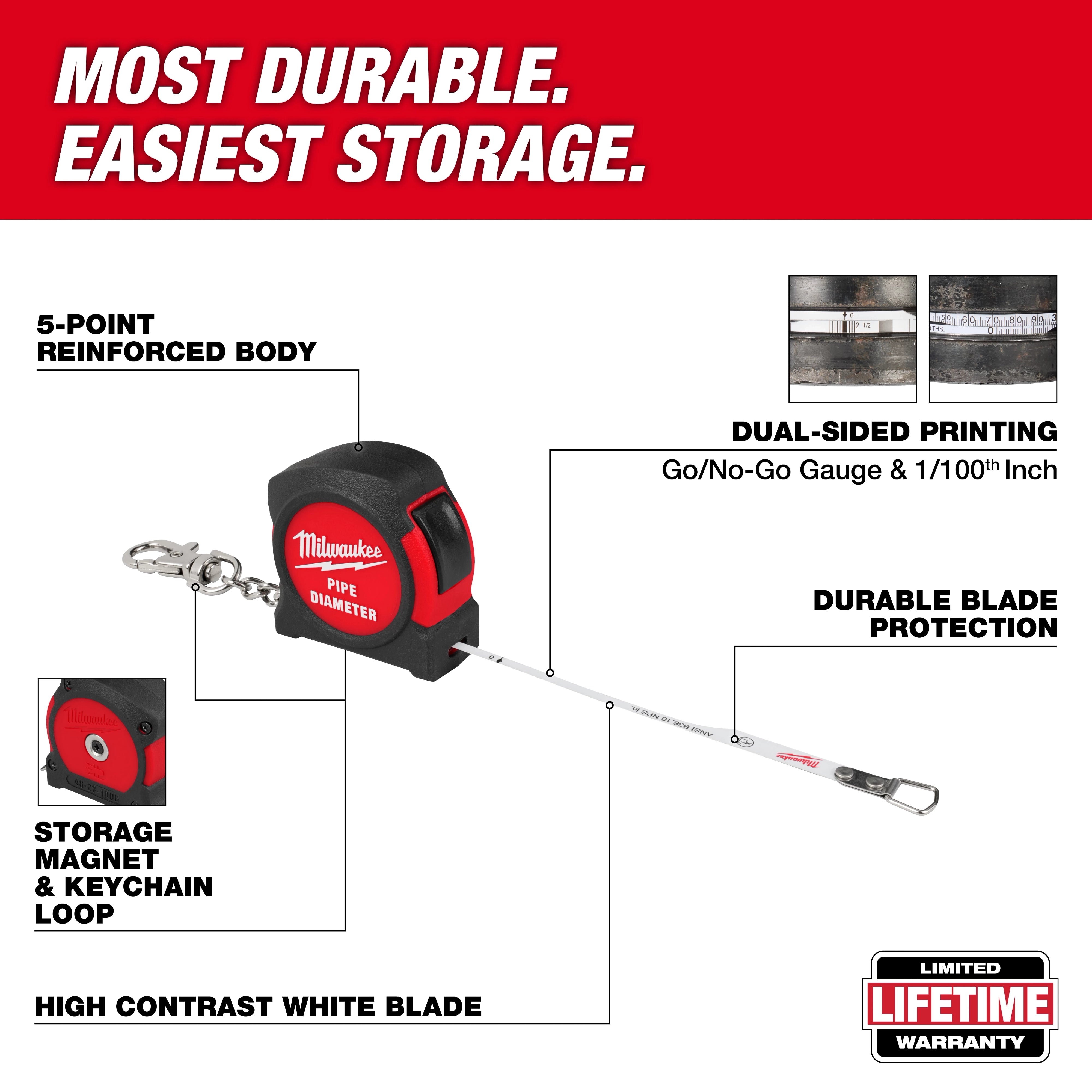 Milwaukee Mètre ruban diamètre de tuyau 48-22-1006