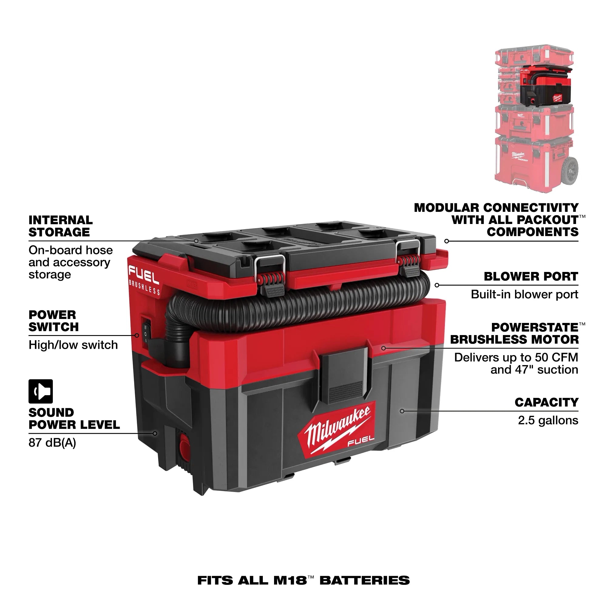 Milwaukee Aspirateur humide/sec 2.5 Gallon M18 FUEL™ avec compatibilité PACKOUT™ 0970-20