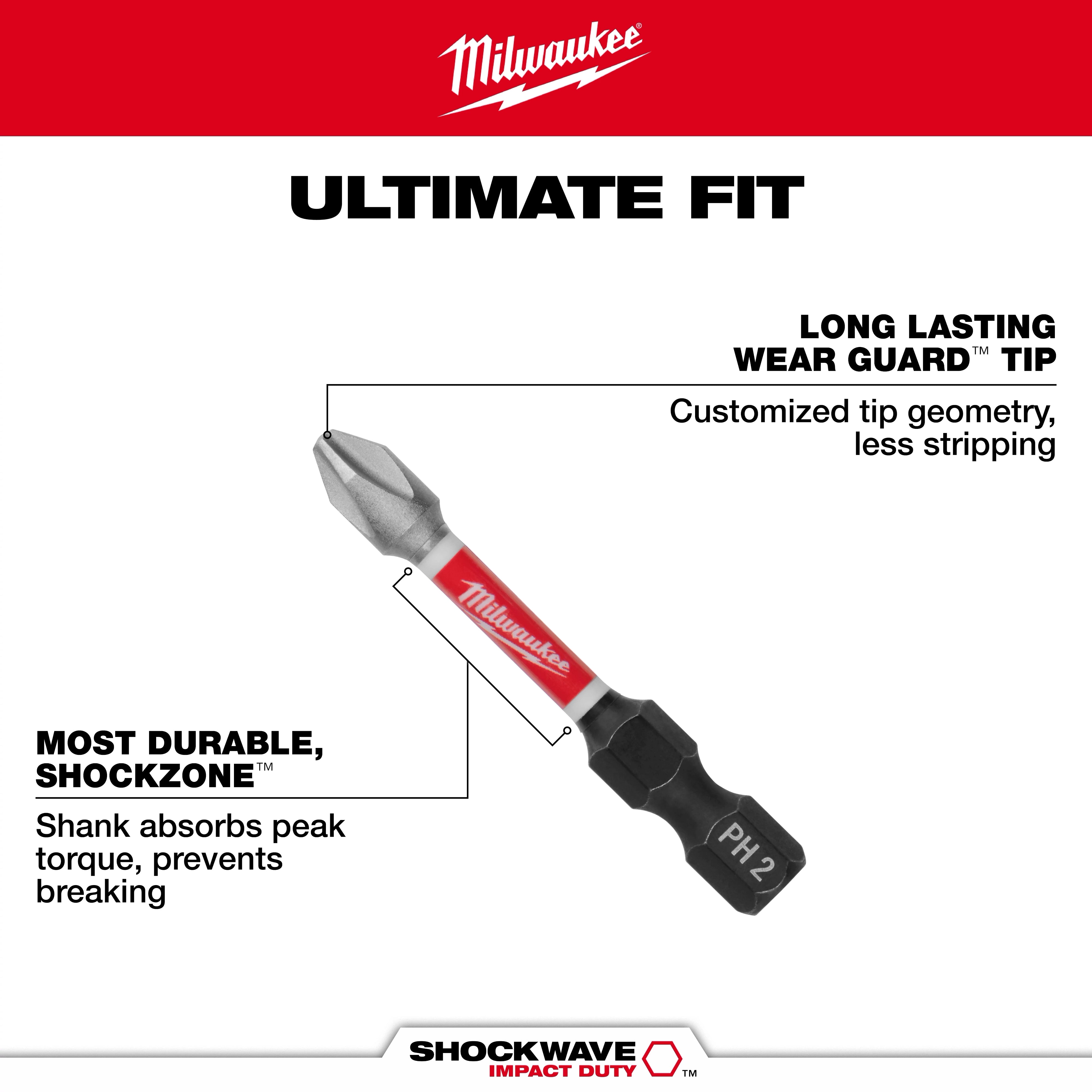 Milwaukee 3PC SHOCKWAVE™ Impact Duty Magnetic Attachment and PH2 Bit Set 48-32-4550