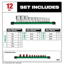 Milwaukee Set de douilles externes TORX® 12 pièces 1/4", 3/8" et 1/2" 48-22-9570