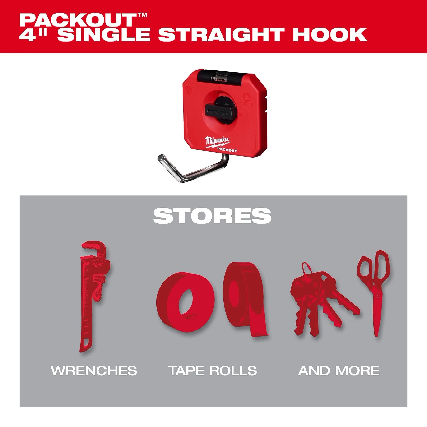 Milwaukee Crochet droit simple 4" PACKOUT™ 48-22-8328