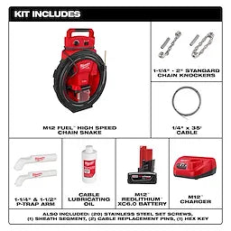 Milwaukee M12 FUEL™ serpent à chaîne haute vitesse pour tuyaux 1‑1/4"‑2" 2519-21