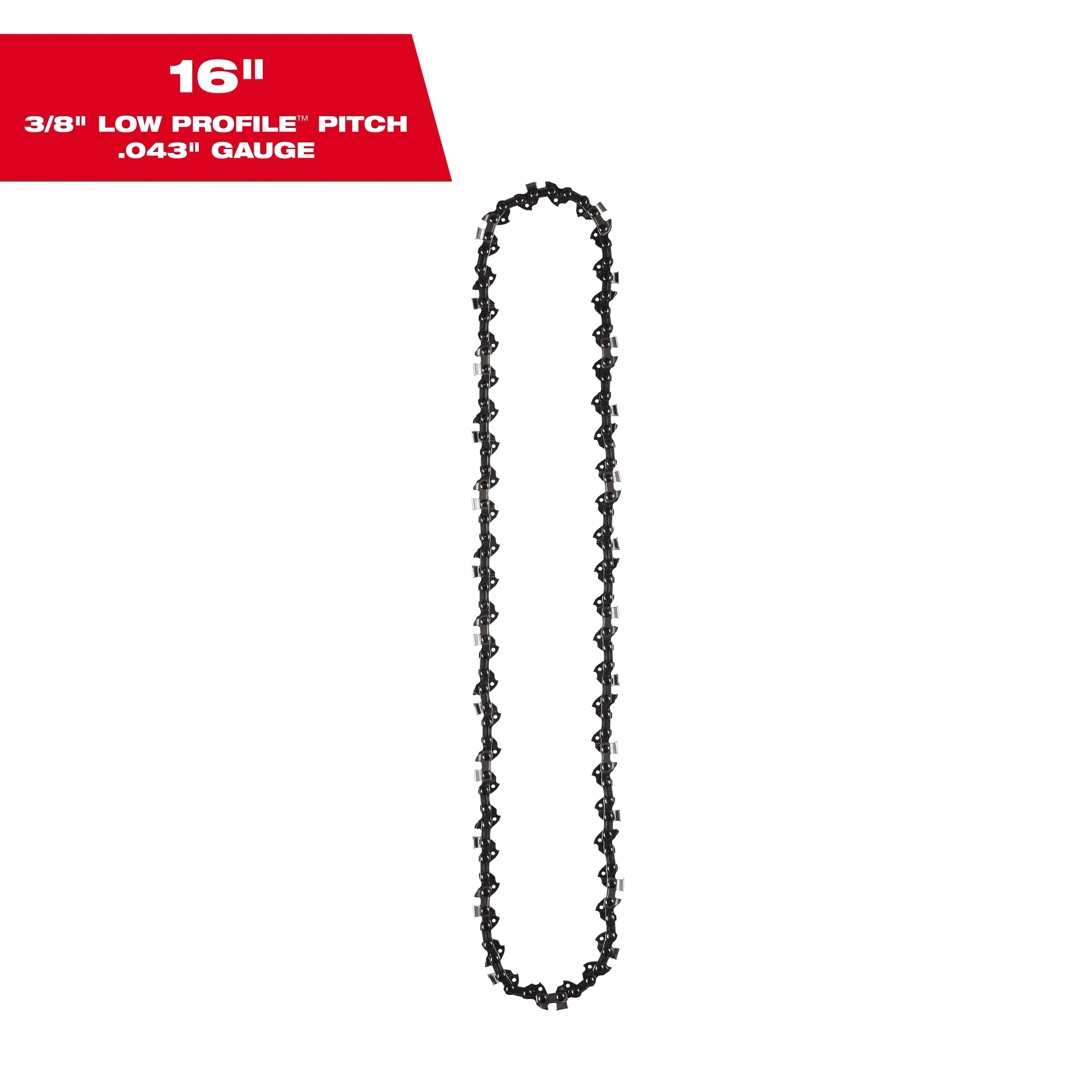 Milwaukee Chaîne de scie 16" 3/8" LOW PROFILE™ pas, calibre .043" 49-16-2715