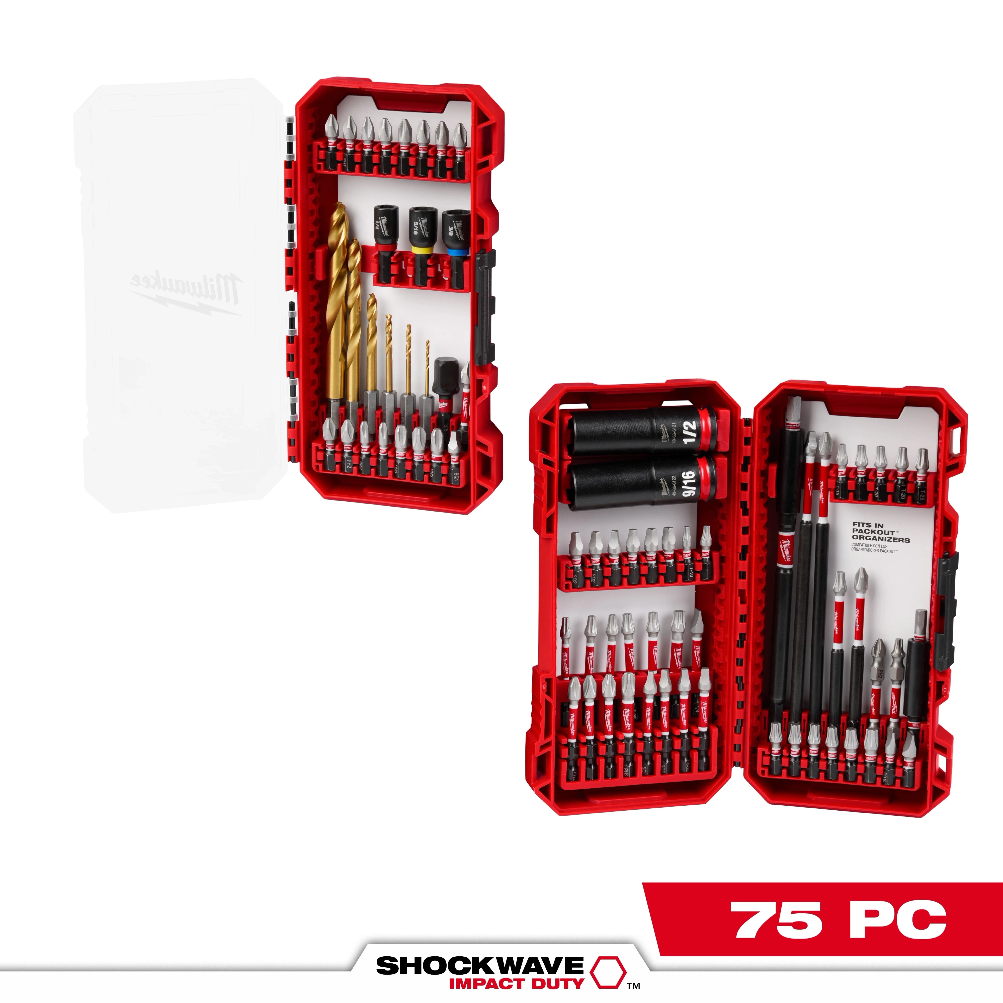 Milwaukee Ensemble de forets d'impact SHOCKWAVE™ 75 pièces – Perçage et fixation 48-32-4098