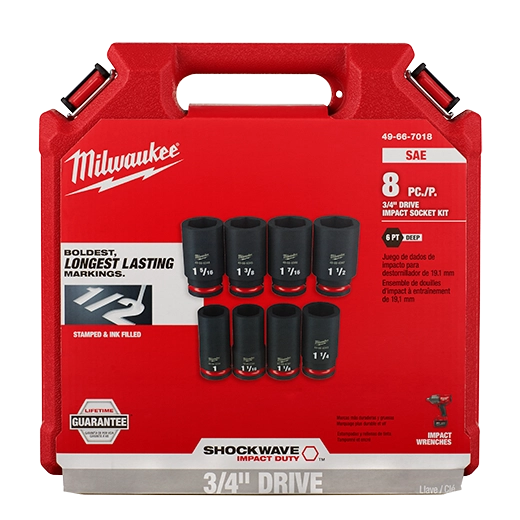 Milwaukee Set de douilles à 6 points profondes SAE 3/4" Drive Impact Duty™ SHOCKWAVE 8 pièces 49-66-7018