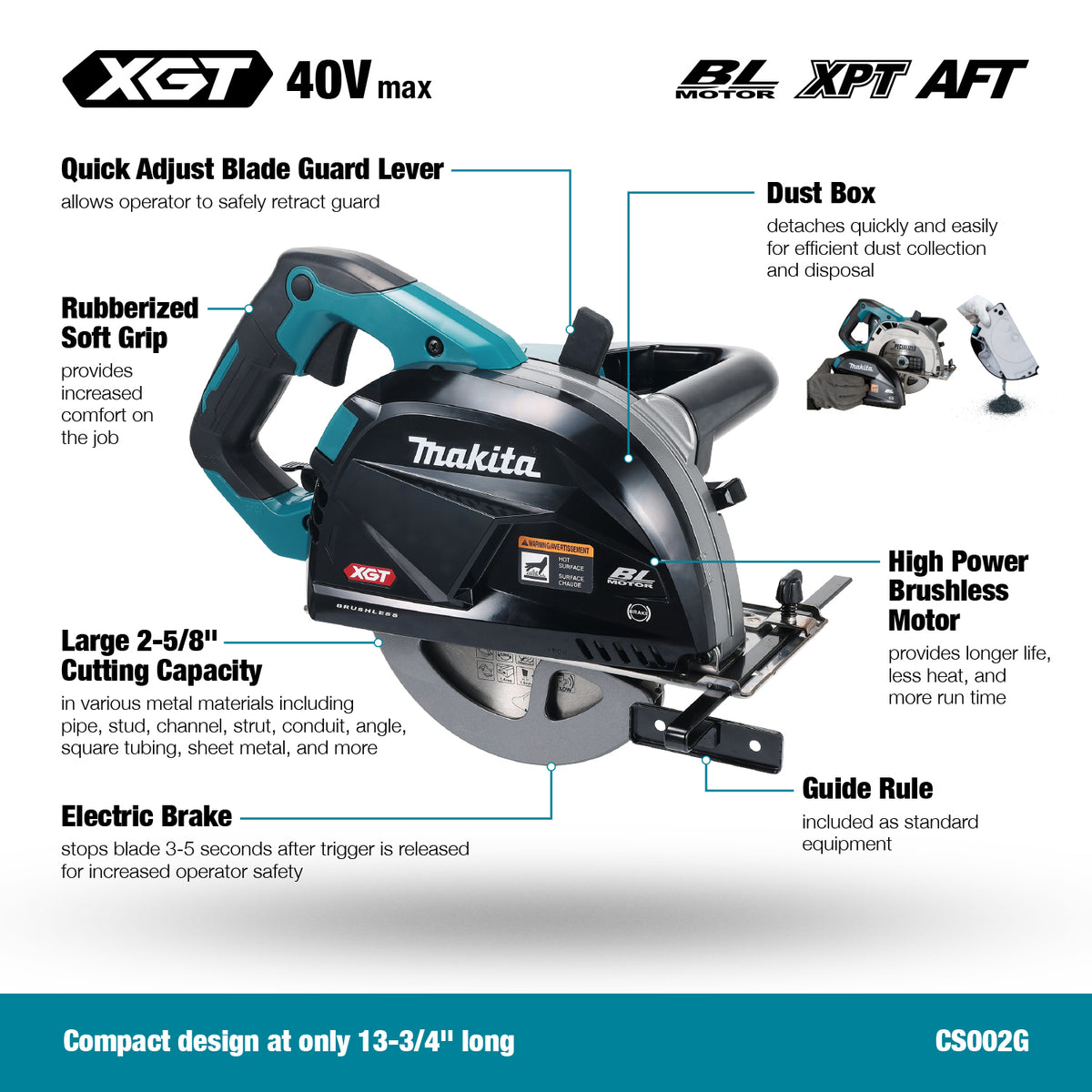 Makita Scie circulaire pour métaux sans balais 40Vmax XGT 7-1/4", machine seule CS002GZ