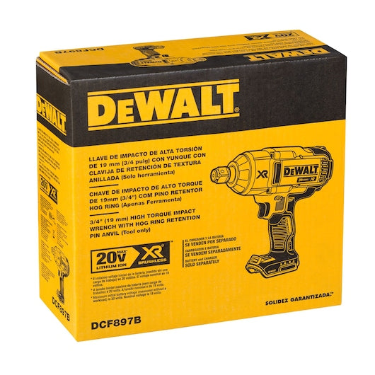 DeWalt Clé à chocs 3/4 in. haute couple 20V MAX* XR® avec enclume à broche de retenue à anneau (outil seul) DCF897B