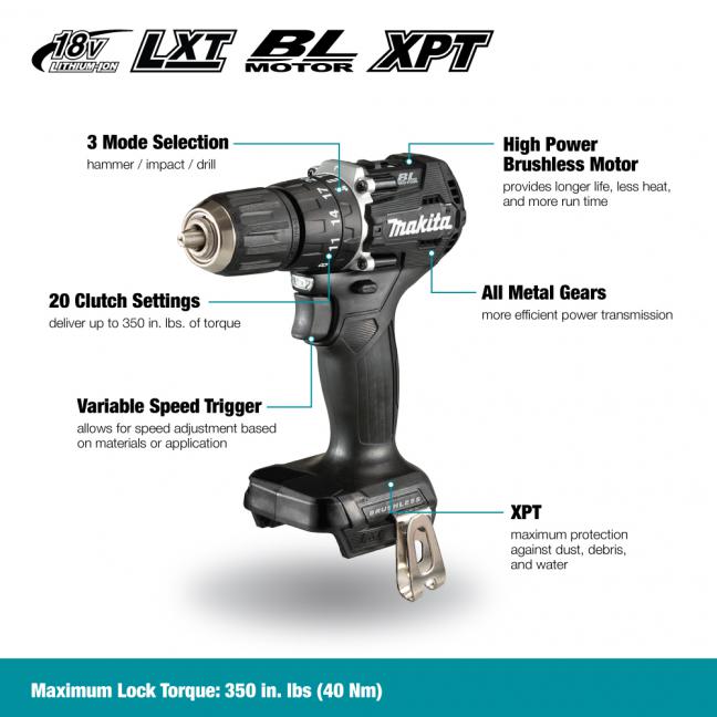 Makita Perceuse-visseuse à percussion sub-compacte LXT 18V 1/2" sans balais, Machine seule DHP487ZB