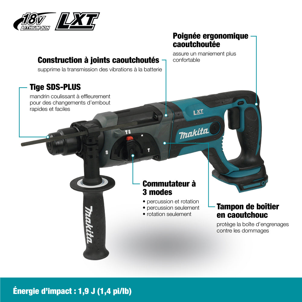 Makita Perforateur SDS-PLUS 15/16" LXT 18V, Nu DHR241Z