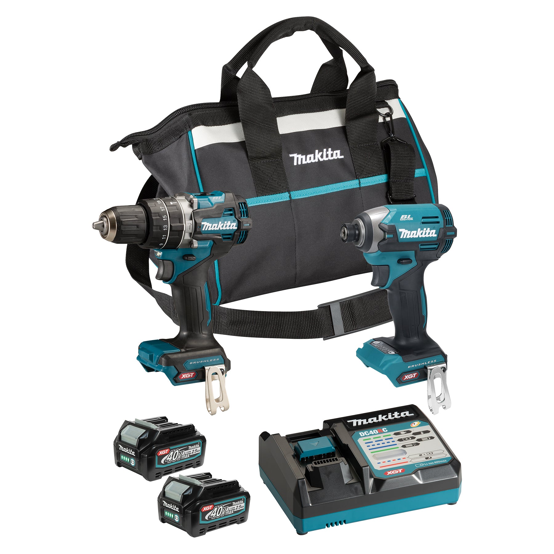 Makita Kit combiné 2 outils sans balais 40Vmax XGT, 2,5 Ah x2 DK0178G204